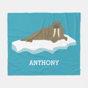 Walrus op een Iceberg Illustration Personalized Fleece Deken