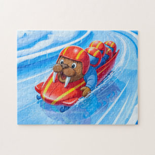 Walrus racet over de baan in een snelle bobslee R Legpuzzel