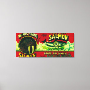 Walrus Salmon Can LabelHarkanock, AK Canvas Afdruk