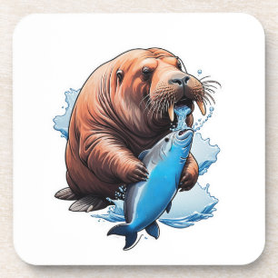 Walrus vissen in de zee bier onderzetter