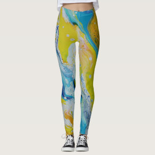 Wals over 3 vloeiende gele blauwe abstracte leggin leggings