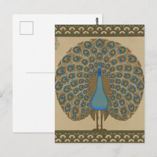 Walter Crane Antieke Goud Blauwe Pauw Kunst Briefkaart