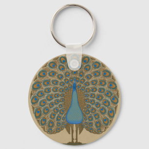 Walter Crane Antieke Goud Blauwe Pauw Kunst Sleutelhanger