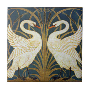 Walter Crane Antieke Zwaan en Iris Art Nouveau Tegeltje