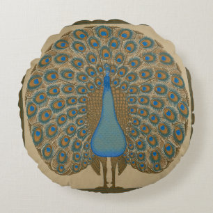 Walter Crane Blue Peacock met zijn staart uitgestr Rond Kussen