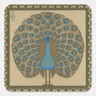 Walter Crane Blue Peacock met zijn staart uitgestr Vierkante Sticker