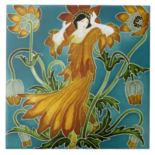 Walter Crane Oranje Tulp Art Nouveau Bloem Tegeltje