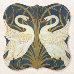 Walter Crane Oude Zwaan en Iris Art Nouveau Kartonnen Onderzetters