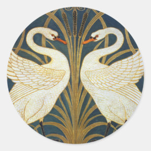 Walter Crane Oude Zwaan en Iris Art Nouveau Ronde Sticker