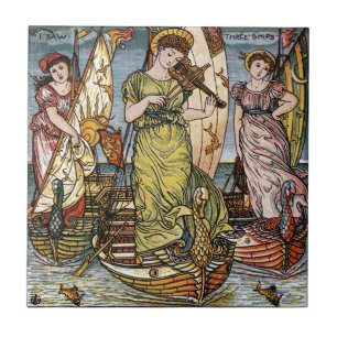 Walter Crane Ships, sierlijke dames, Art Nouveau Tegeltje