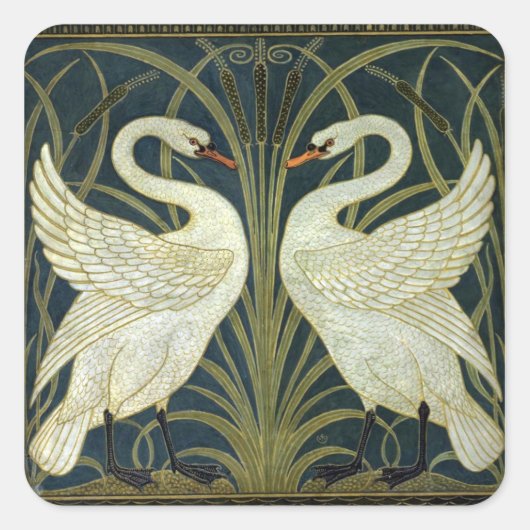 Walter Crane Swan & Rush and Iris Victorian  Vierkante Sticker (Voorkant)