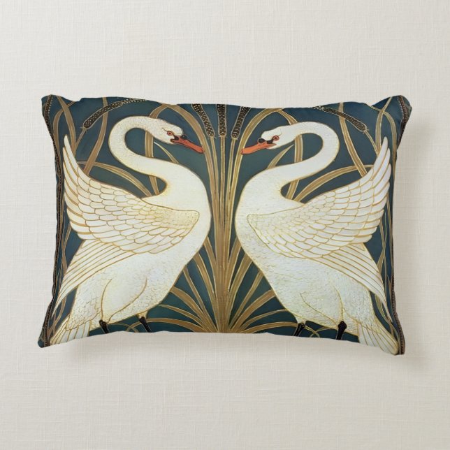Walter Crane Swan, Rush en Iris Art Nouveau Accent Kussen (Achterkant)