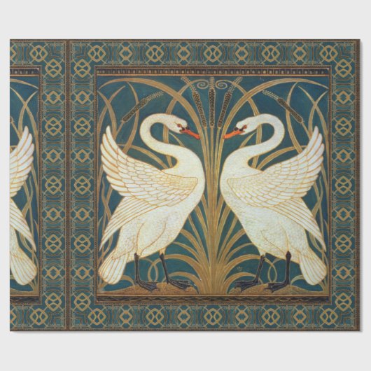 Walter Crane Swan, Rush en Iris Art Nouveau Cadeaupapier (Vlak)