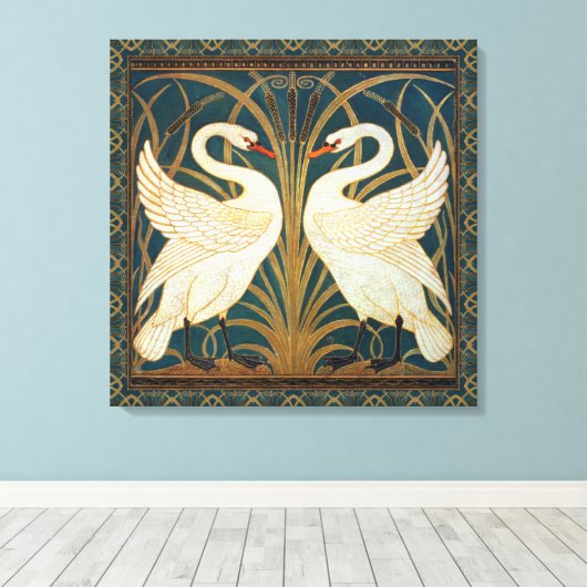 Walter Crane Swan, Rush en Iris Art Nouveau Canvas Afdruk (Insitu (Houten vloer))