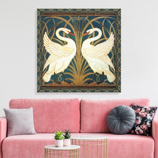 Walter Crane Swan, Rush en Iris Art Nouveau Canvas Afdruk (Insitu (Woonkamer))