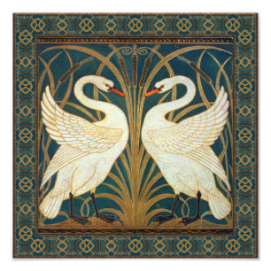 Walter Crane Swan, Rush en Iris Art Nouveau Foto Afdruk