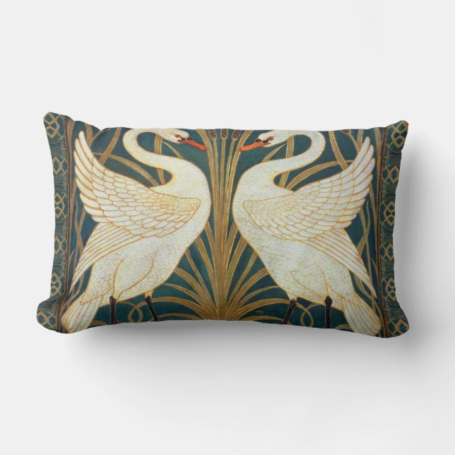 Walter Crane Swan, Rush en Iris Art Nouveau Kussen (Voorkant)