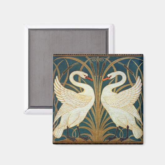 Walter Crane Swan, Rush en Iris Art Nouveau Magneet (Voorkant / Achterkant)