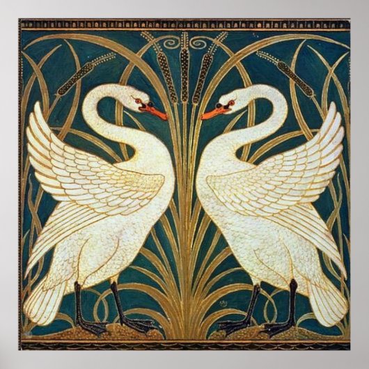 Walter Crane Swan, Rush en Iris Art Nouveau Poster (Voorkant)