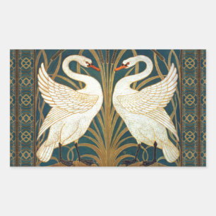 Walter Crane Swan, Rush en Iris Art Nouveau Rechthoekige Sticker