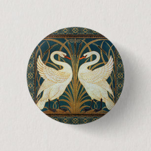 Walter Crane Swan, Rush en Iris Art Nouveau Ronde Button 3,2 Cm