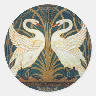 Walter Crane Swan, Rush en Iris Art Nouveau Ronde Sticker