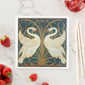 Walter Crane Swan, Rush en Iris Art Nouveau Servetten (Insitu)