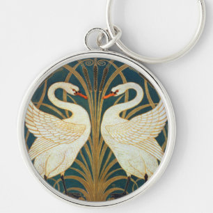 Walter Crane Swan, Rush en Iris Art Nouveau Sleutelhanger