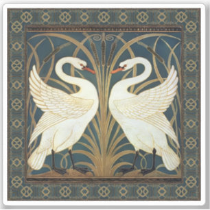 Walter Crane Swan, Rush en Iris Art Nouveau Sticker