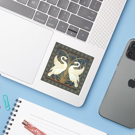 Walter Crane Swan, Rush en Iris Art Nouveau Sticker (Laptop met iPhone)