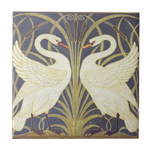 Walter Crane Swan, Rush en Iris Art Nouveau Tegeltje