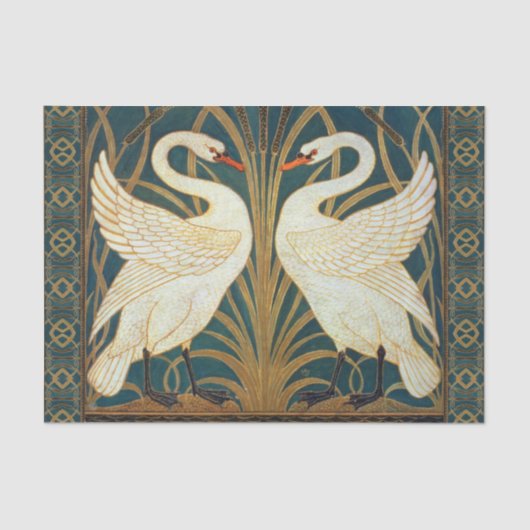 Walter Crane Swan, Rush en Iris Art Nouveau Tissuepapier (Voorkant)