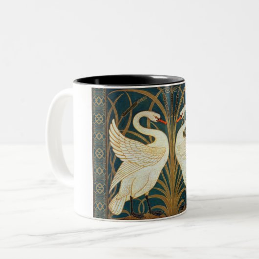 Walter Crane Swan, Rush en Iris Art Nouveau Tweekleurige Koffiemok (Voorkant links)