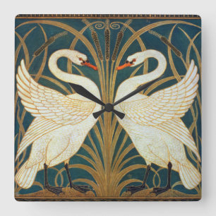 Walter Crane Swan, Rush en Iris Art Nouveau Vierkante Klok