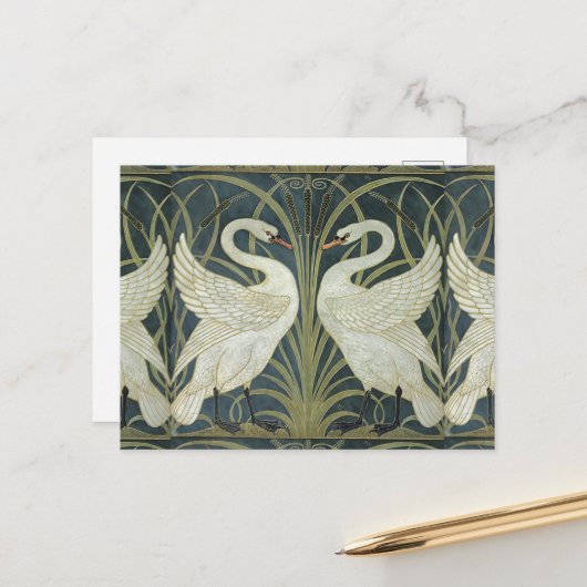 Walter Crane Swan Rush en Iris Briefkaart (Voorkant / Achterkant in situ)