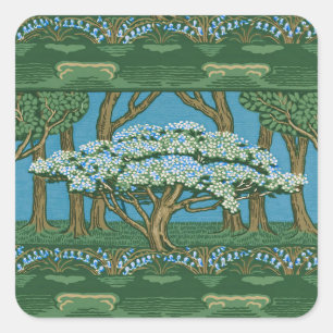 Walter Crane Vintage May Tree Forest Behang Vierkante Sticker