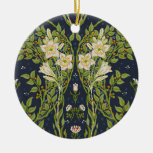Walter Crane Vintage Navy Wit Leliepatroon Keramisch Ornament