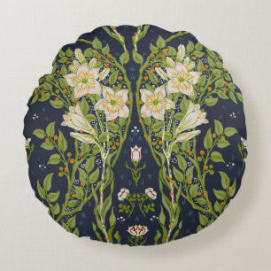 Walter Crane Vintage Navy Wit Lily Patroon Rond Kussen