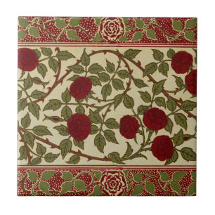 Walter Crane Vintage Rosamund Rode Roos Bloemkunst Tegeltje