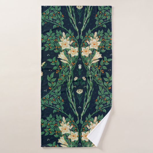 Walter Crane White Lily-Blue Back Botanical Badhanddoek (Badhanddoek)