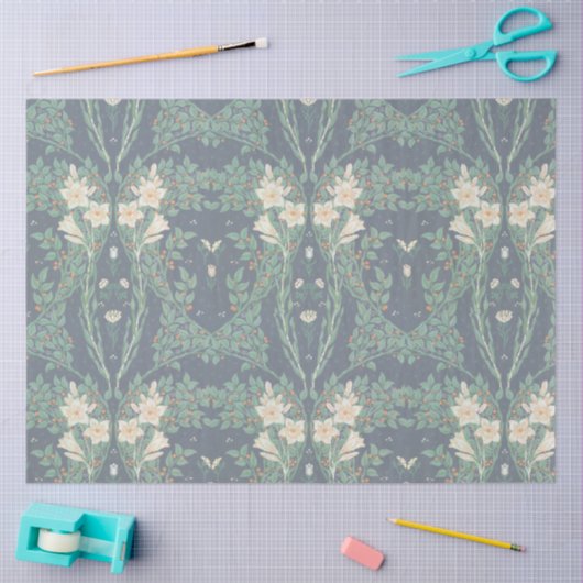 Walter Crane White Lily-Blue Back Shower Curtain Tissuepapier (Craft)