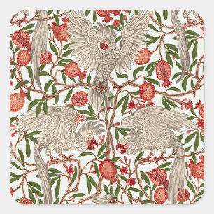 Walter Crane Witte Kaketoe Rode Granaatappel Kunst Vierkante Sticker