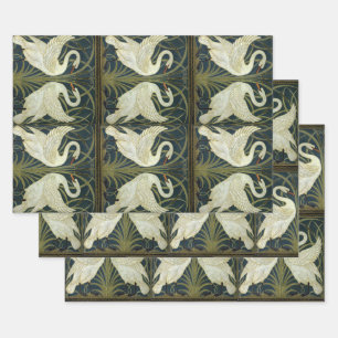 Walter Crane Zwaan & Biezen en Iris Victoriaans Inpakpapier Vel