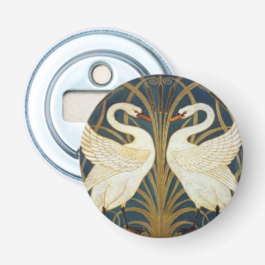 Walter Crane - Zwaan, Rush en Iris Art Nouveau Button Flesopener (Voorkant)