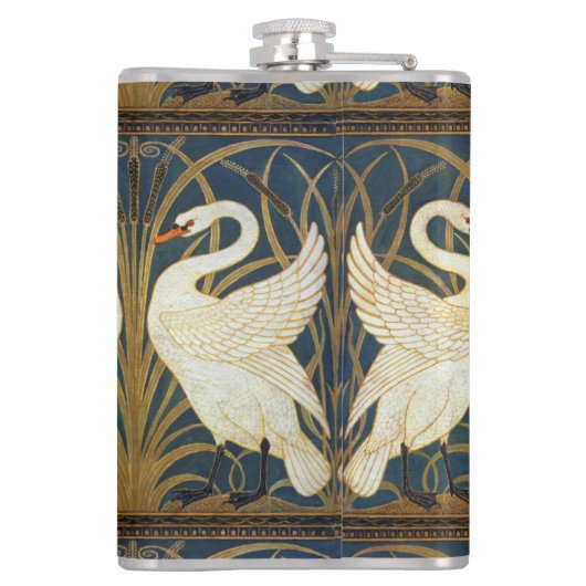 Walter Crane - Zwaan, Rush en Iris Art Nouveau Heupfles (Achterkant)