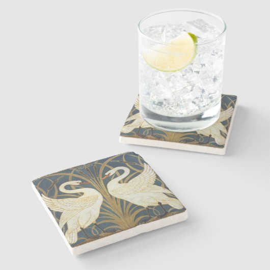 Walter Crane - Zwaan, Rush en Iris Art Nouveau Stenen Onderzetter (Zijkant)