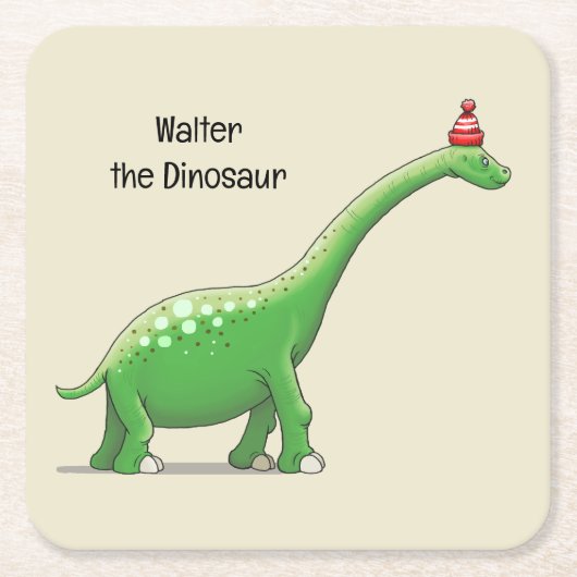 Walter de Dinosaurus Vierkante Kartonnen Onderzetter (Voorkant)