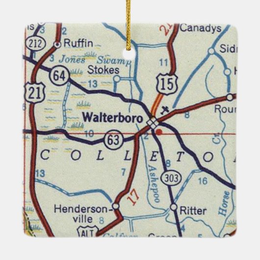 Waltersboro South Carolina Map Keramisch Ornament (Achterkant)