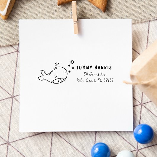 Walvis | Aangepaste naam kind & retouradres  Rubberstempel