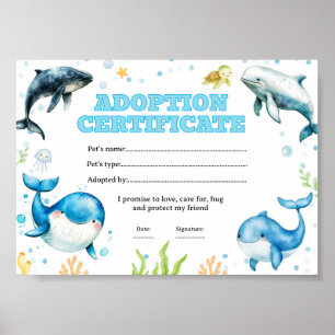 Walvis adopteer een huisdier kleurcertificaat poster